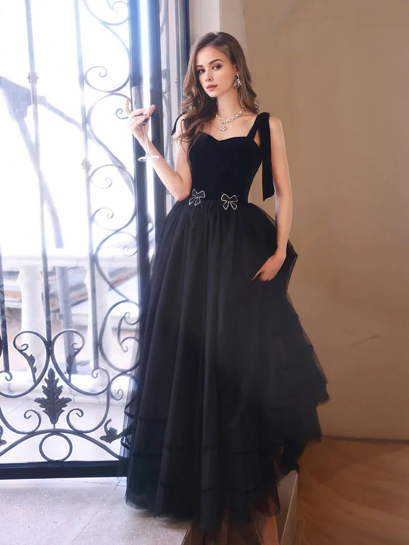 Wholesale Black sweetheart neck tulle long prom dress black evening dress gowns evening dresses